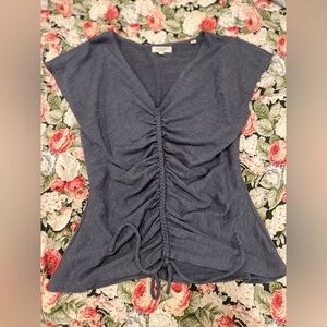 max studio london periwinkle blue ruched drawstring v neck y2k chic blouse